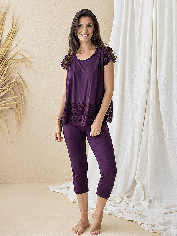 Lega Viscose Pajamas With Lace Jovana Wine