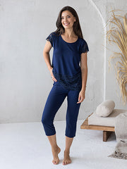 Lega Viscose Pajamas With Lace Jovana Dark Blue