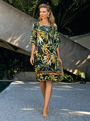 Charmline viskozinis paplūdimio kaftanas "Midnight Sounds Black - Multicolor Floral Print"