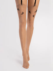 Fiore raštuotos prisegamos kojinės "Farfalle 20 Den Nude - Black"