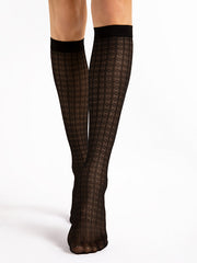 Fiore Patterned Knee-High Socks Diamond Rush 30 Den Black