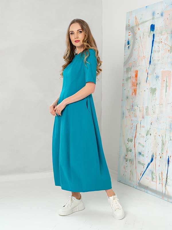Lega платье-миди из эластичного льна "Fatima Turquoise"