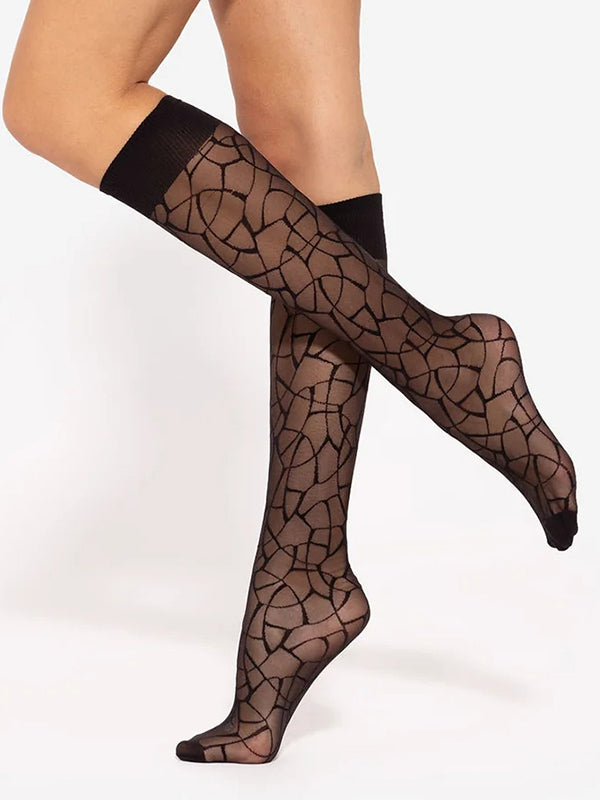 Gatta Patterned Knee-High Socks Trendy 09 20 Den Black