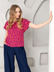 Lega Viscose Blouse Merike Magenta -  Orange Flower Print