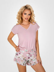 Donna trumpa viskozinė pižama "Nicola Pink - Multicolor Flower Print"