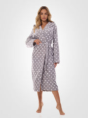 L&L ilgas chalatas su gobtuvu "Dots Long Grey - White"