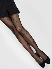 Marilyn raštuotos pėdkelnės "Allure D15 40 Den Black"