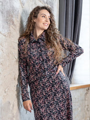 Lega Velour Buttoned Blouse Viki Black - Rose Flower Print Velour