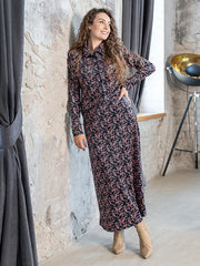 Lega ilgas veliūrinis sijonas "Viki Black - Rose Flower Print Velour"