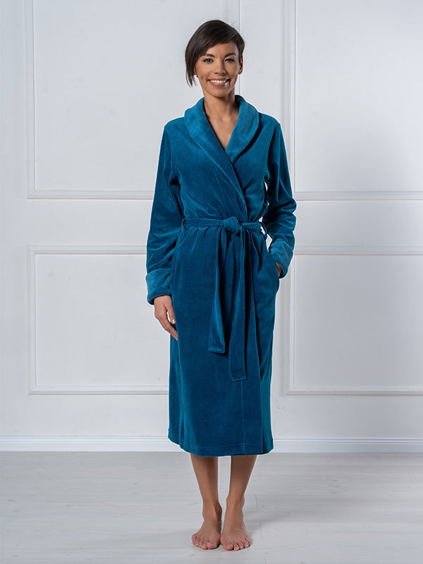 Belmanetti длинный хлопковый халат "Nicky Turquoise Velour"