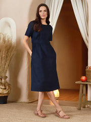 Lega Linen A-line Dress Brenna Navy