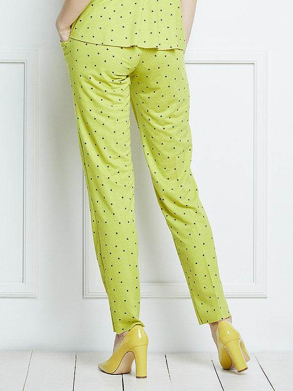 Lega Linen Blend Slim Trousers Trina Lime - Black Triangle Print