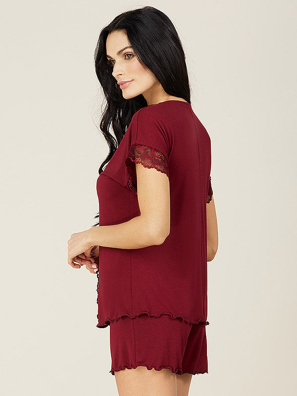 Lega Viscose Pyjamas Renna Bordeaux