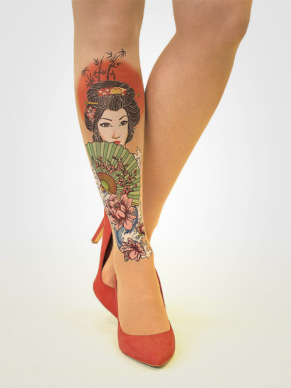 Stop & Stare чулки с татуировкой "Geisha 20 Den Sun"