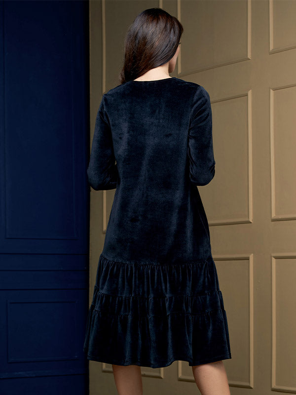Lega Cotton Flared Dress Nomeda Black Velour