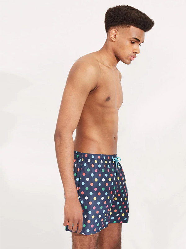 Ysabel Mora men's swim shorts Happy Holidays Navy - Multicolor Dots