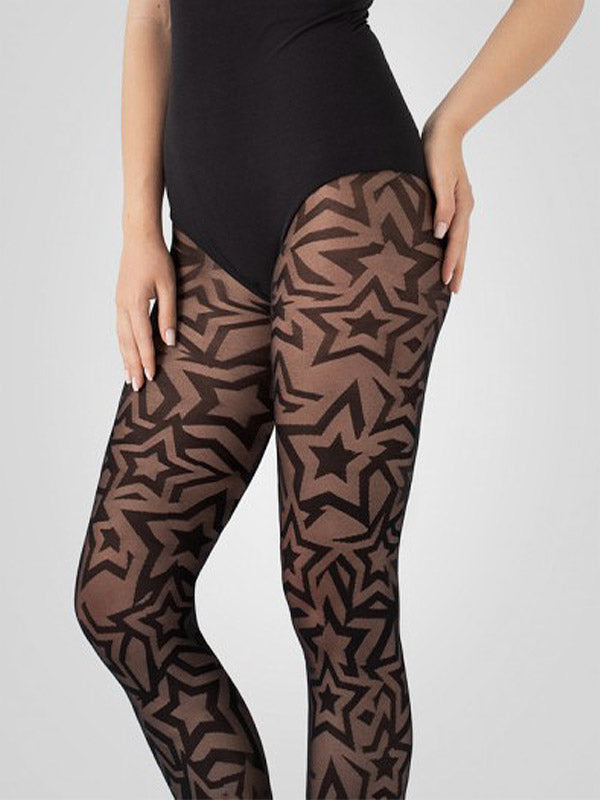Fiore Patterned Tights Punk Star 30 Den Black