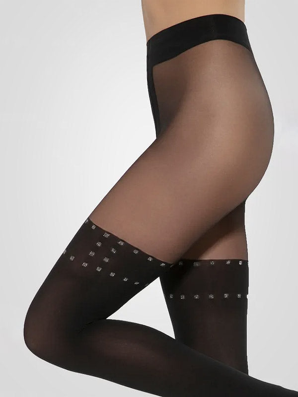 Gatta Mock Stockings Tights Girl Up 43 20-60 Den Black - Silver Lurex