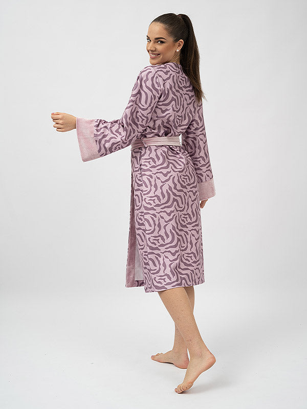 Belmanetti Long Bamboo Kimono-style Dressing Gown Lausanne Mauve Ornament Print