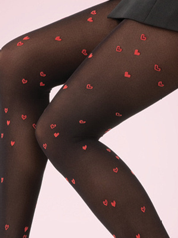 Gatta Matt Finish Patterned Tights Lovely 02 50 Den Black - Red