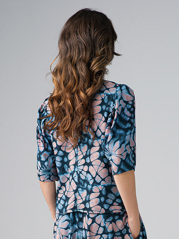 Lega Viscose Blouse Romola Navy - Blue - Beige Ornament Print