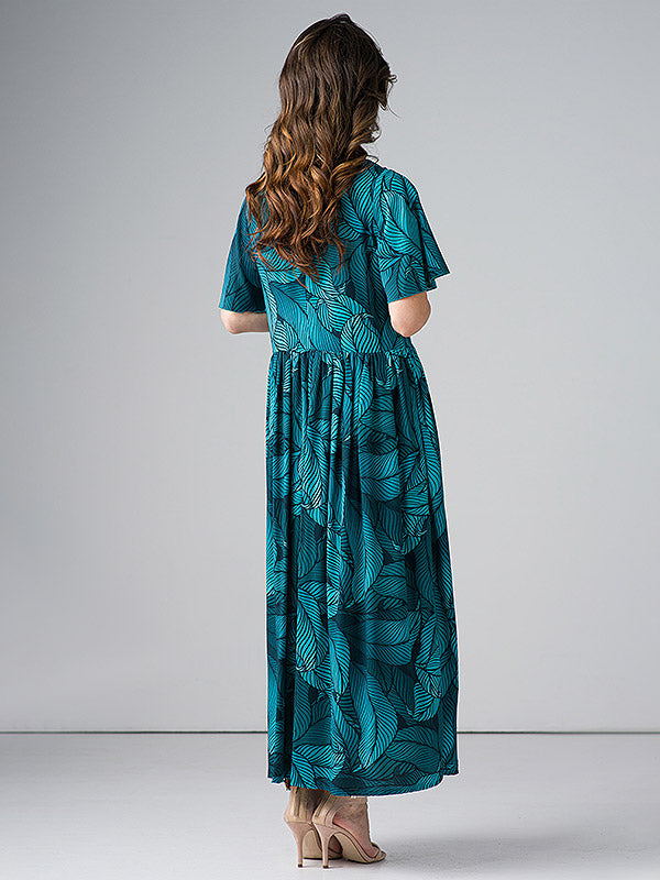 Lega Maxi Viscose Dress Adita Turquoise Floral Print