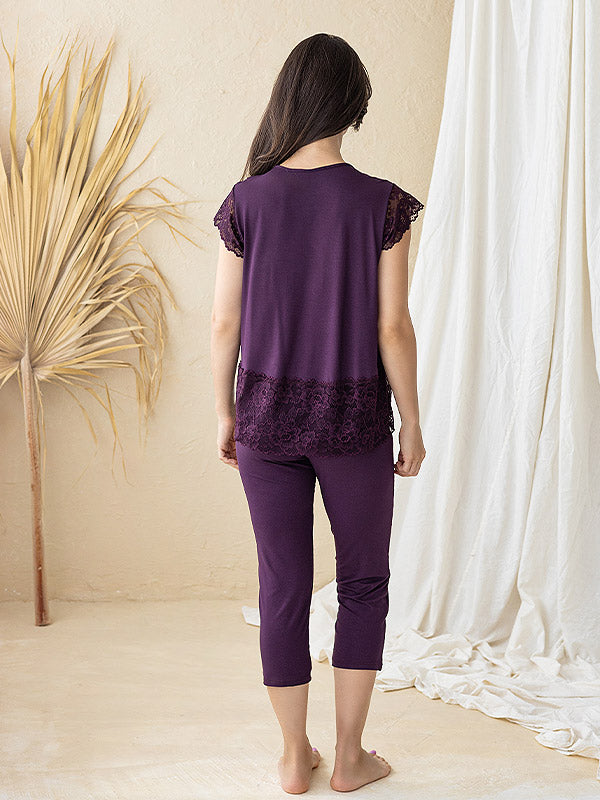 Lega Viscose Pajamas With Lace Jovana Wine