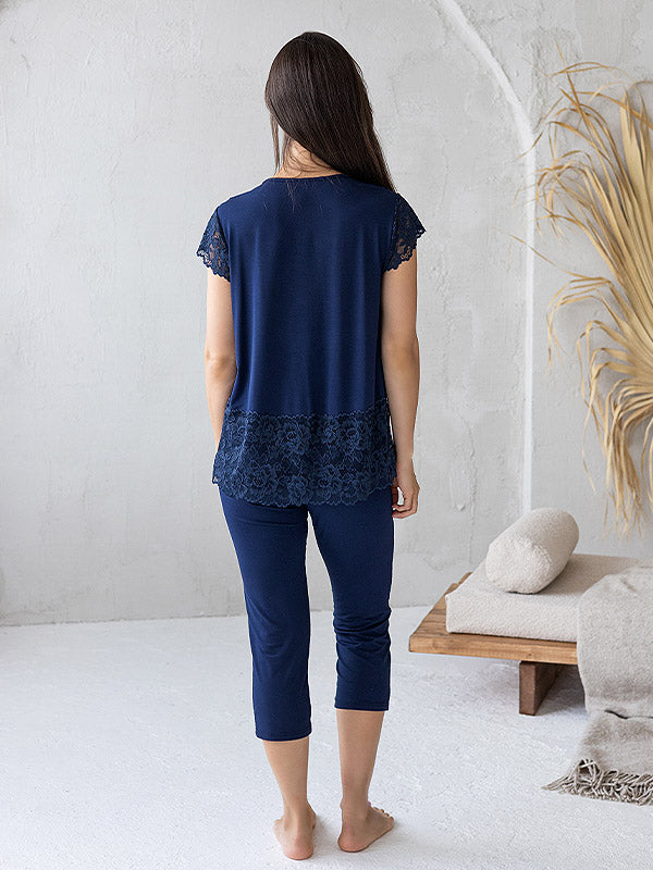 Lega Viscose Pajamas With Lace Jovana Dark Blue