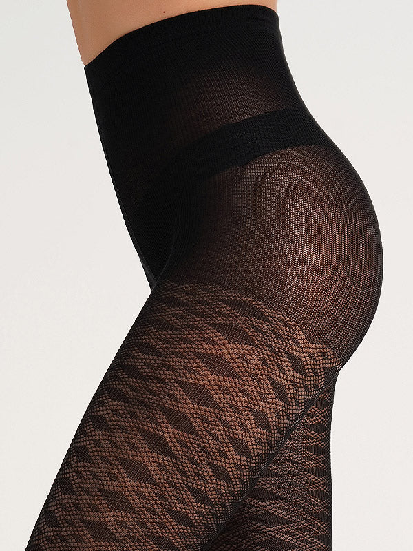 Giulia Patterned Tights Lacery N.3 60 Den Nero