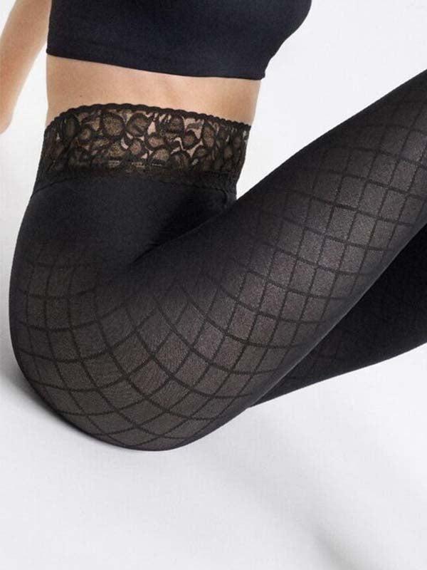 Marilyn Patterned Tights with Silicone Waistband Dream Line Grace B02 60 Den Black