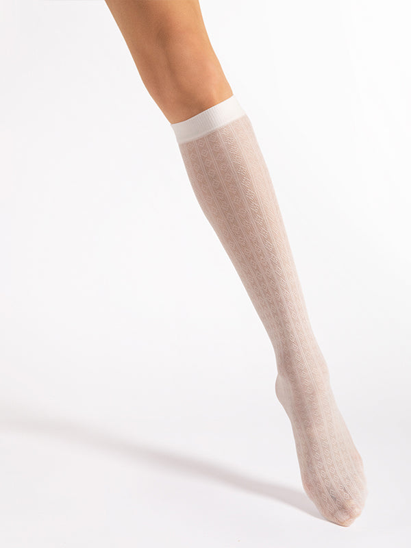 Fiore Patterned Knee-High Socks Diamond Rush 30 Den Off White