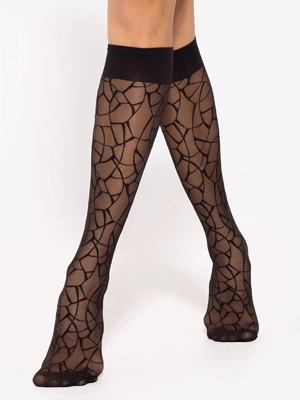 Gatta Patterned Knee-High Socks Trendy 09 20 Den Black