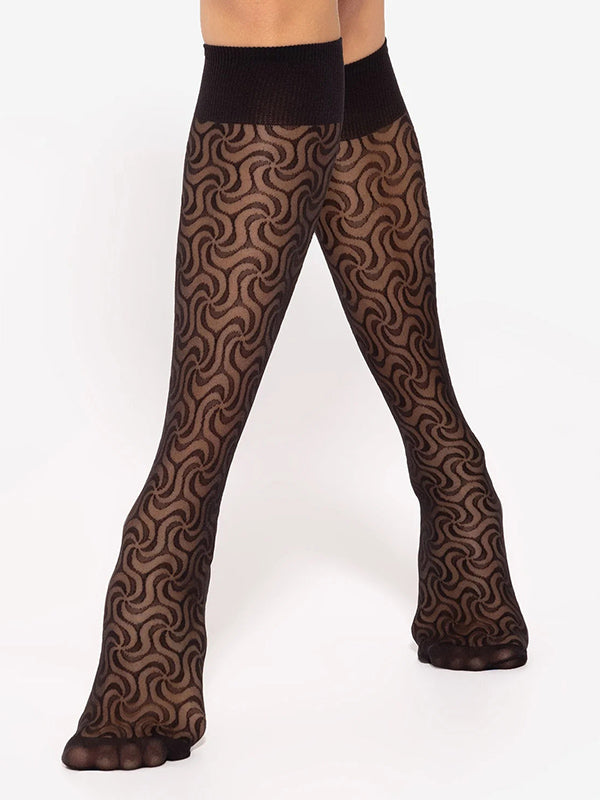 Gatta Patterned Knee-High Socks Trendy 10 20 Den Black