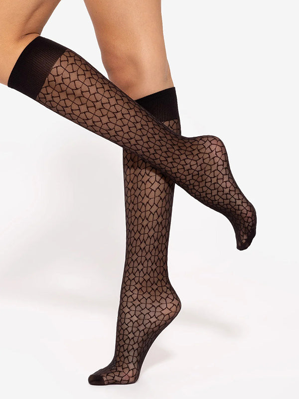 Gatta Patterned Knee-High Socks Trendy 12 20 Den Black