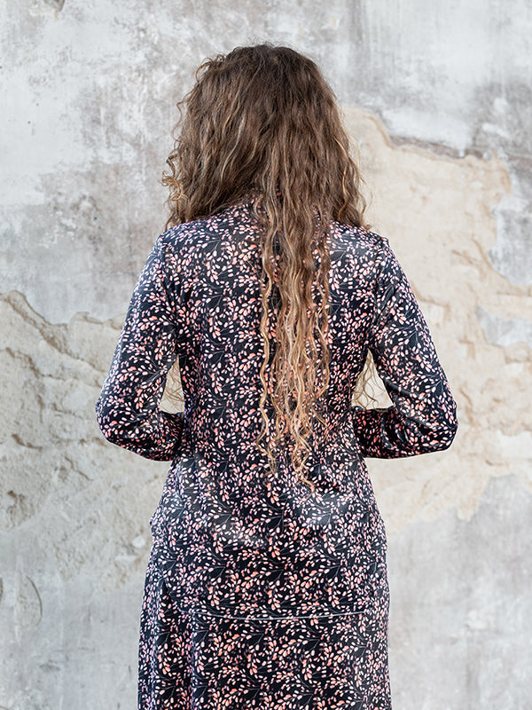 Lega Velour Buttoned Blouse Viki Black - Rose Flower Print Velour