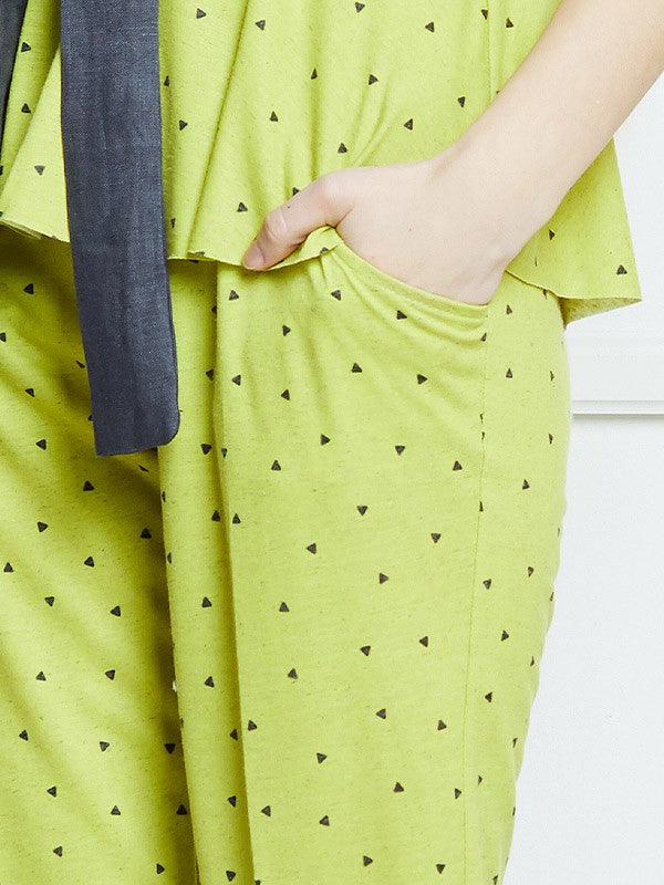 Lega Linen Blend Slim Trousers Trina Lime - Black Triangle Print