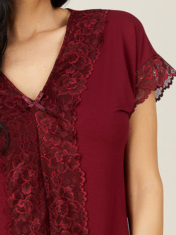 Lega Viscose Pyjamas Renna Bordeaux
