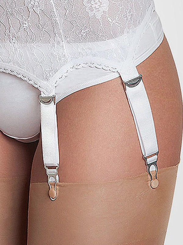 Nylon Dreams 6-Strap Classic Lace Suspender Belt All Lace White