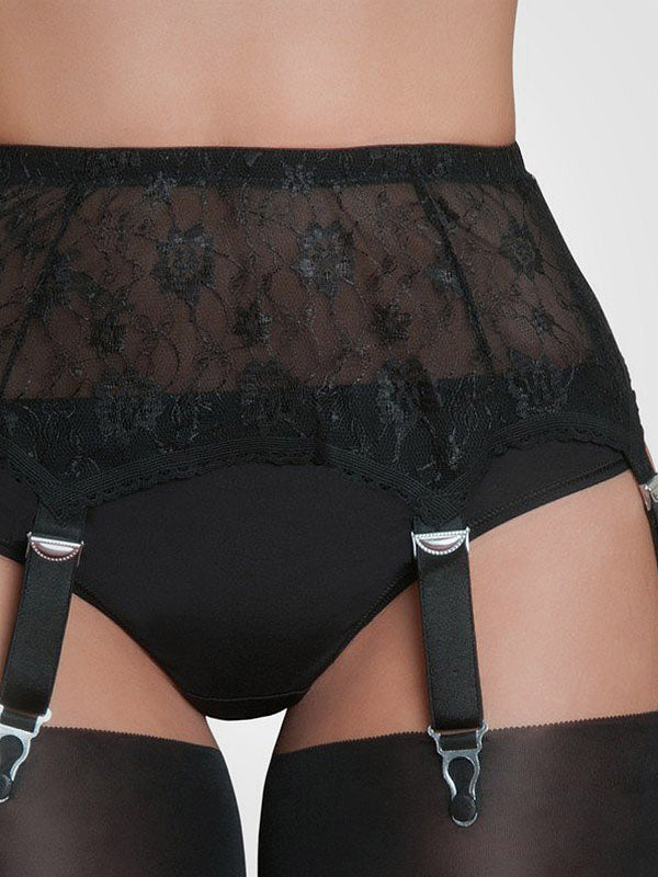 Nylon Dreams 6-Strap Classic Lace Suspender Belt All Lace Black