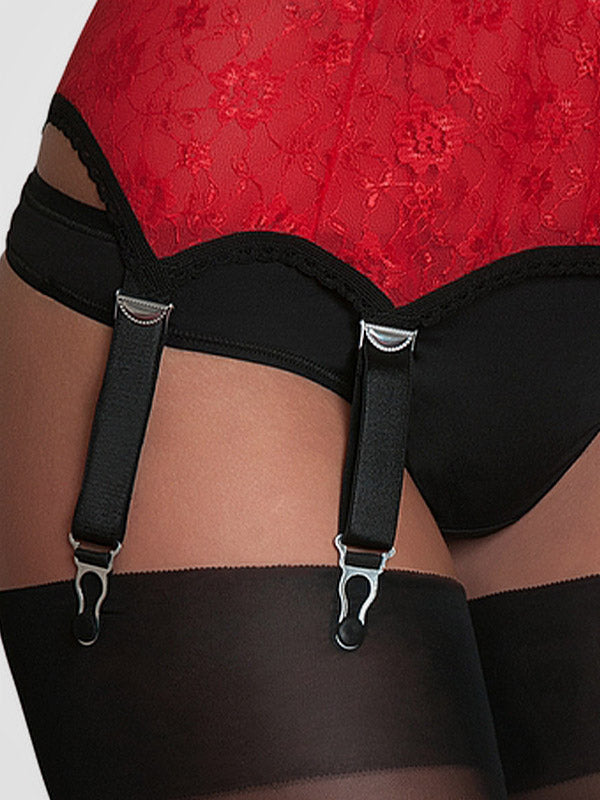 Nylon Dreams 6-Strap Classic Lace Suspender Belt All Lace Red - Black