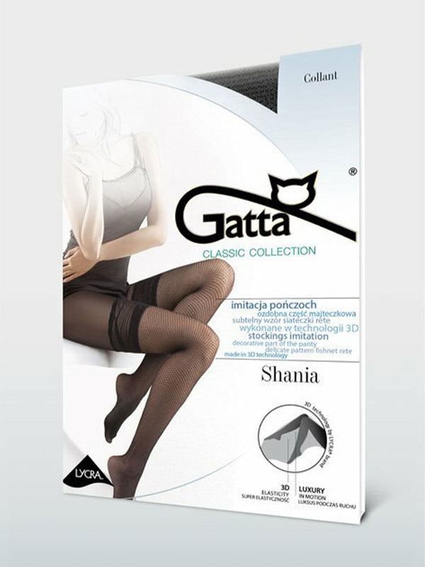 Gatta Tights with Imitation Fishnet Stockings and Back Seam Shania Black