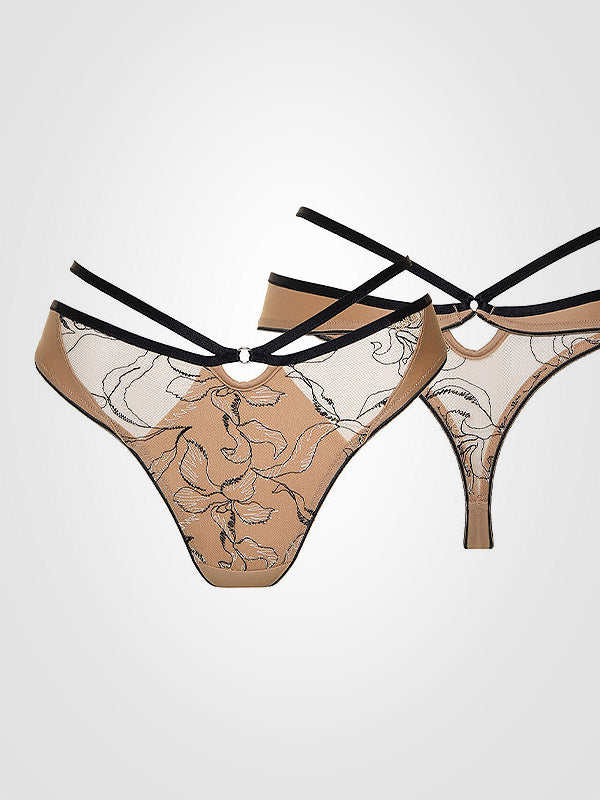 Lisca String Panties With Tulle Ruby Caramel - Black