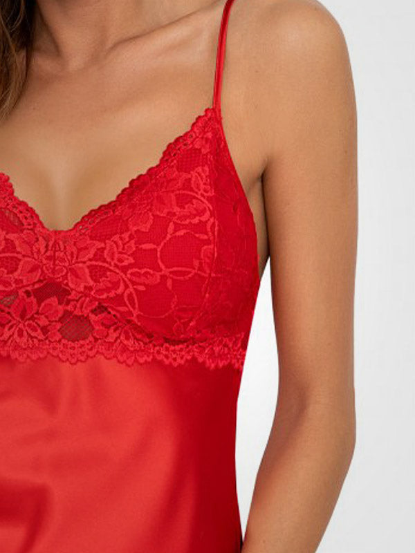Donna Short Satin Pajamas With Lace Colette Red