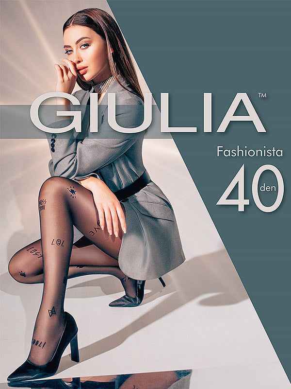 Giulia Patterned Tights Fashionista N.7 40 Den Nero