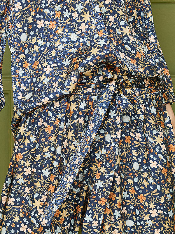 Lega широкие атласные брюки "Zoyla Navy - Multicolor Flower Print"
