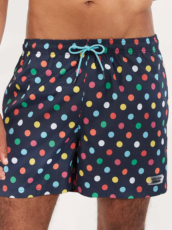 Ysabel Mora men's swim shorts Happy Holidays Navy - Multicolor Dots
