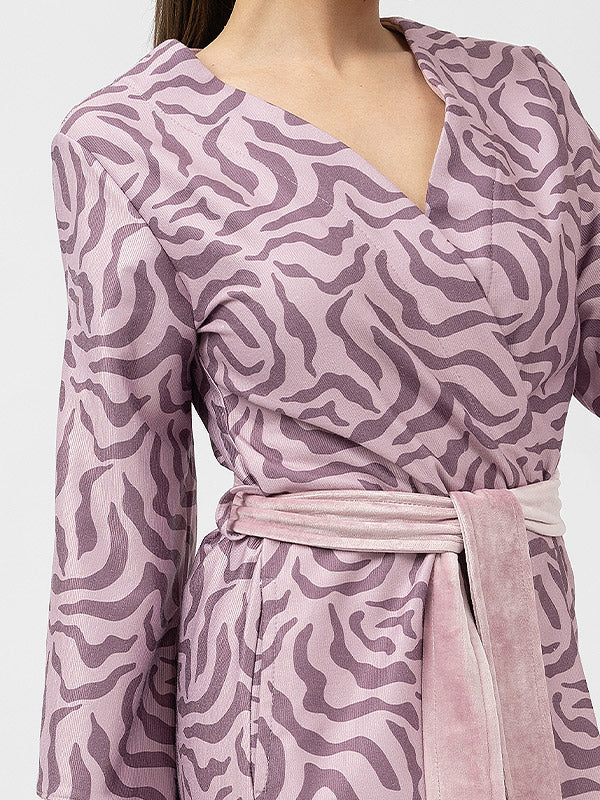 Belmanetti Long Bamboo Kimono-style Dressing Gown Lausanne Mauve Ornament Print