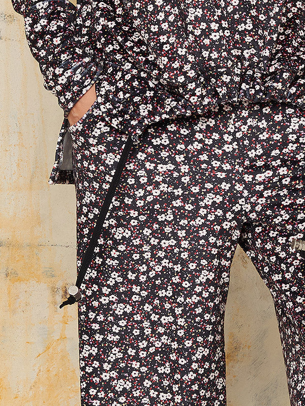 Lega plačios veliūrinės kelnės "Tessa Black - Beige - Red Flower Print Velour"