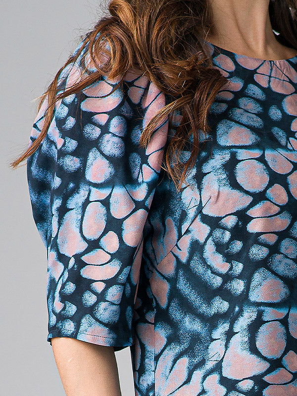 Lega Viscose Blouse Romola Navy - Blue - Beige Ornament Print