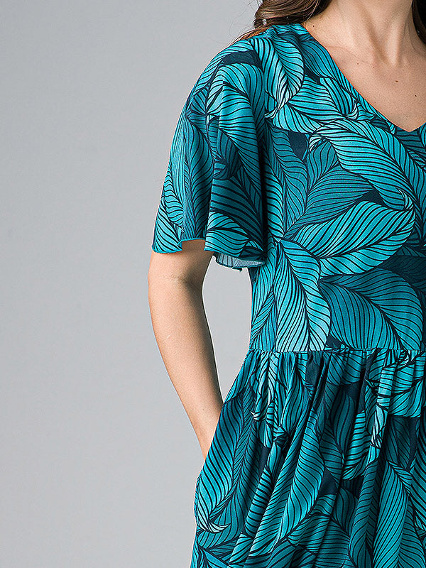 Lega Maxi Viscose Dress Adita Turquoise Floral Print